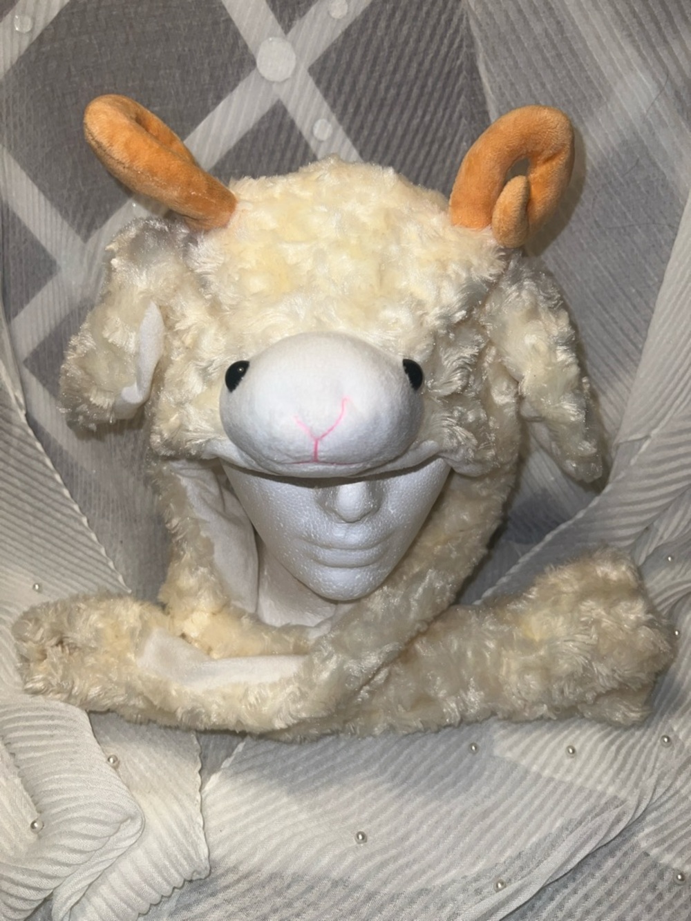 Plush Lamb Earflap Hat for Kids - Cream